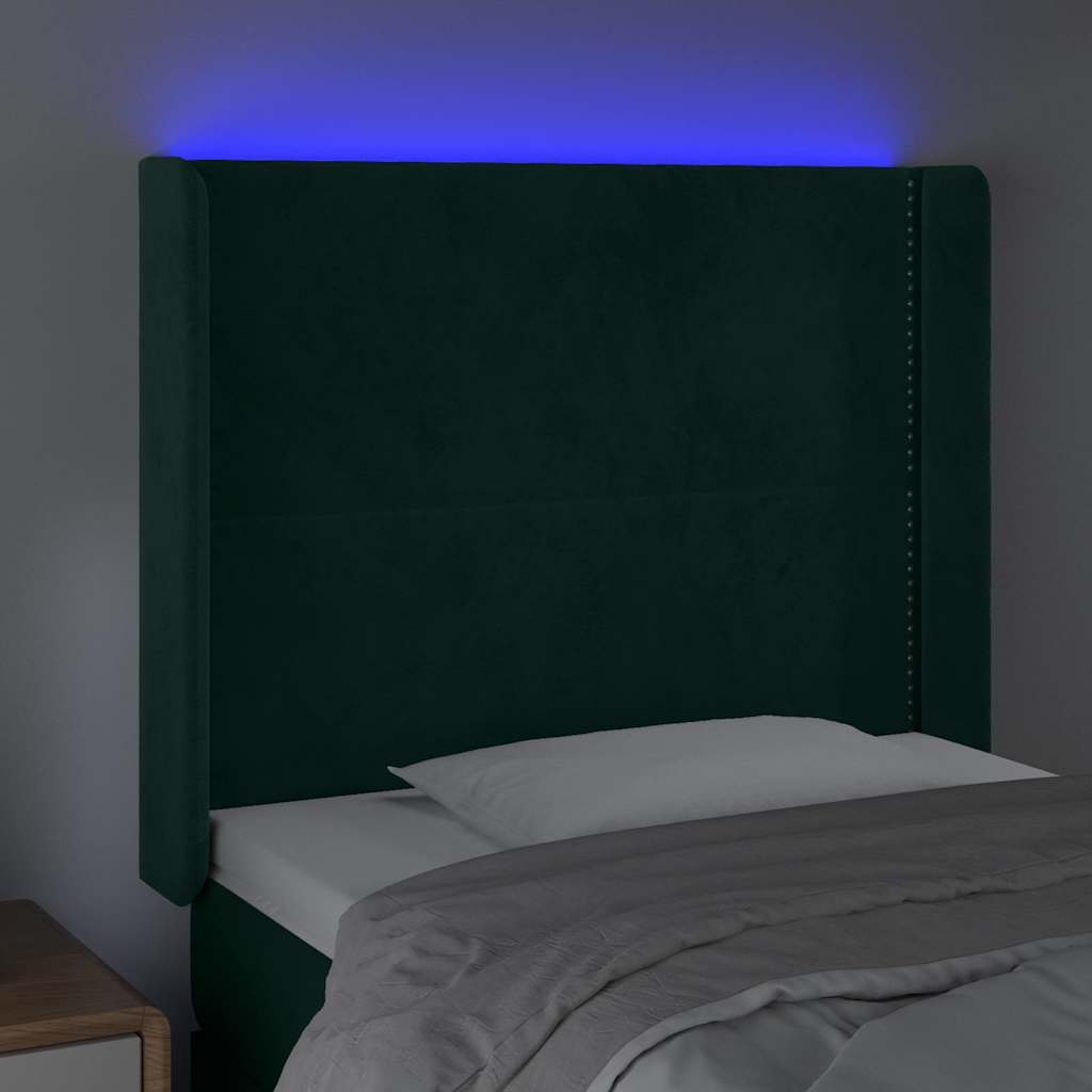 vidaXL Κεφαλάρι Κρεβατιού LED Σκούρο Πράσινο 93x16x118/128 εκ