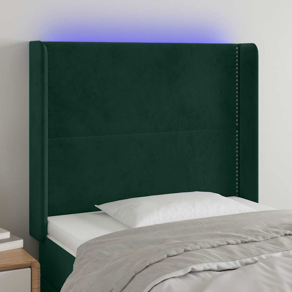 vidaXL Κεφαλάρι Κρεβατιού LED Σκούρο Πράσινο 93x16x118/128 εκ