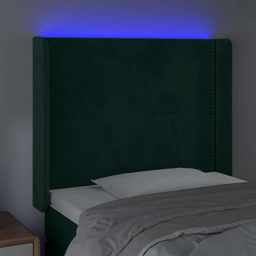 vidaXL Κεφαλάρι Κρεβατιού LED Σκούρο Πράσινο 103x16x118/128 εκ