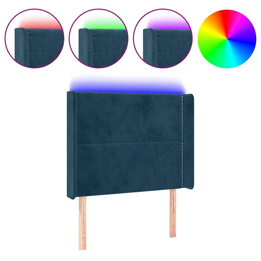 vidaXL Κεφαλάρι Κρεβατιού LED Σκούρο Μπλε 103x16x118/128 εκ. Βελούδινο