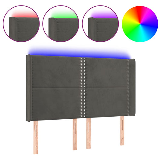 vidaXL Κεφαλάρι Κρεβατιού LED Σκούρο Γκρι 147x16x118/128εκ. Βελούδινο
