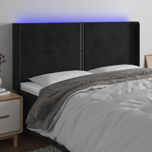 vidaXL Κεφαλάρι Κρεβατιού LED Μαύρο 163x16x118/128 εκ. Βελούδινο