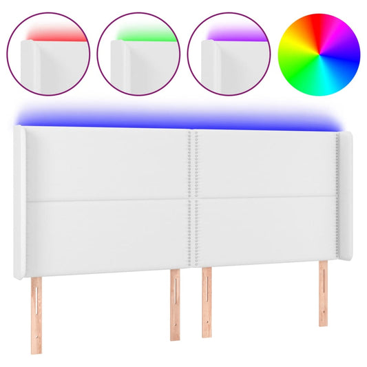vidaXL Κεφαλάρι Κρεβατιού LED Λευκό 203x16x118/128 εκ. Συνθετ. Δέρμα