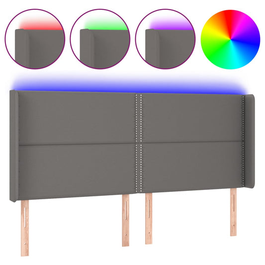 vidaXL Κεφαλάρι Κρεβατιού LED Γκρι 203x16x118/128 εκ. Συνθετ. Δέρμα