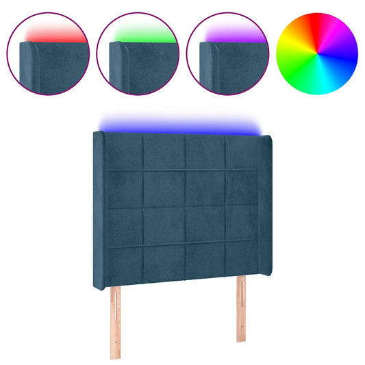 vidaXL Κεφαλάρι Κρεβατιού LED Σκούρο Μπλε 83x16x118/128εκ. Βελούδινο