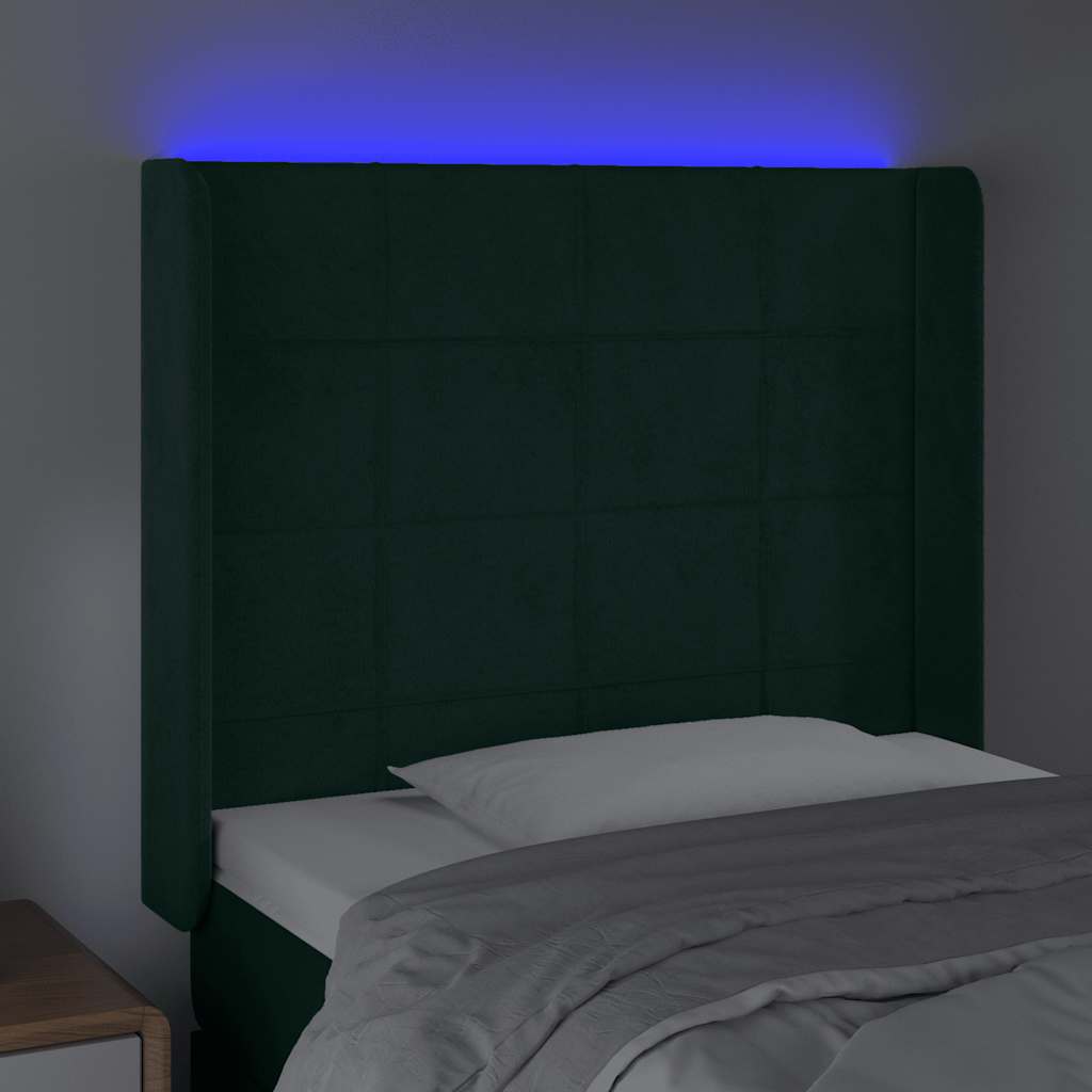 vidaXL Κεφαλάρι Κρεβατιού LED Σκούρο Πράσινο 93x16x118/128 εκ