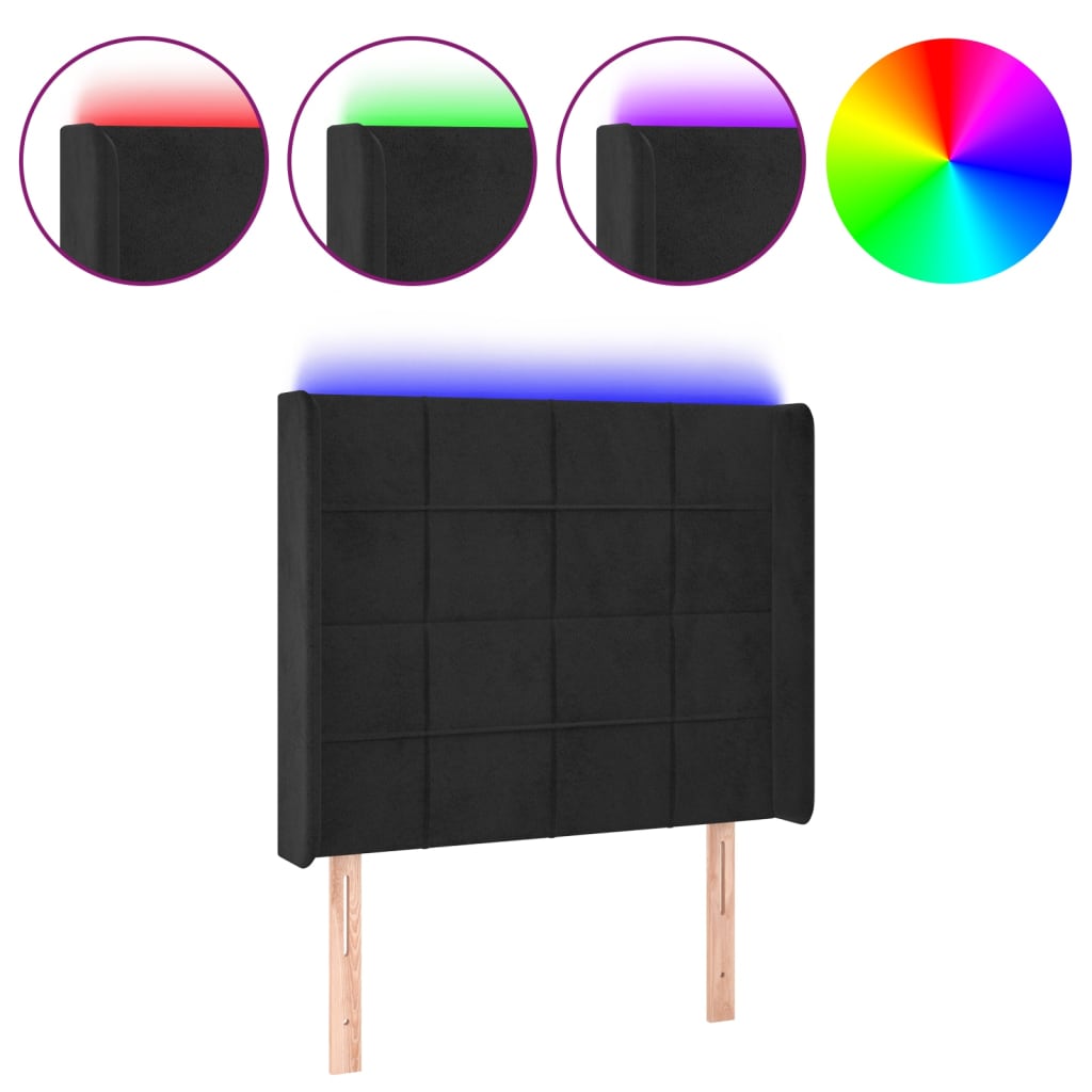 vidaXL Κεφαλάρι Κρεβατιού LED Μαύρο 103x16x118/128 εκ. Βελούδινο