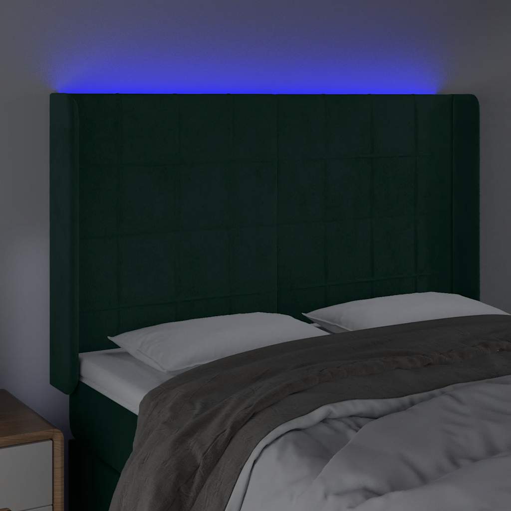 vidaXL Κεφαλάρι Κρεβατιού LED Σκούρο Πράσινο 147x16x118/128 εκ
