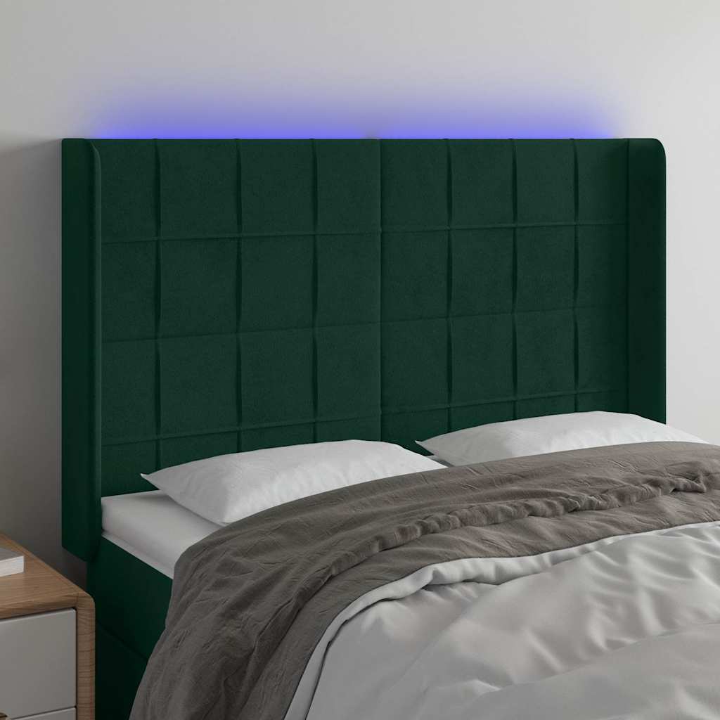 vidaXL Κεφαλάρι Κρεβατιού LED Σκούρο Πράσινο 147x16x118/128 εκ