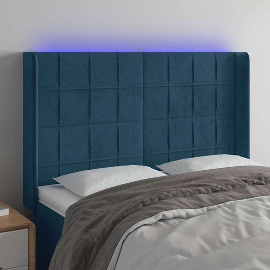 vidaXL Κεφαλάρι Κρεβατιού LED Σκούρο Μπλε 147x16x118/128 εκ. Βελούδινο