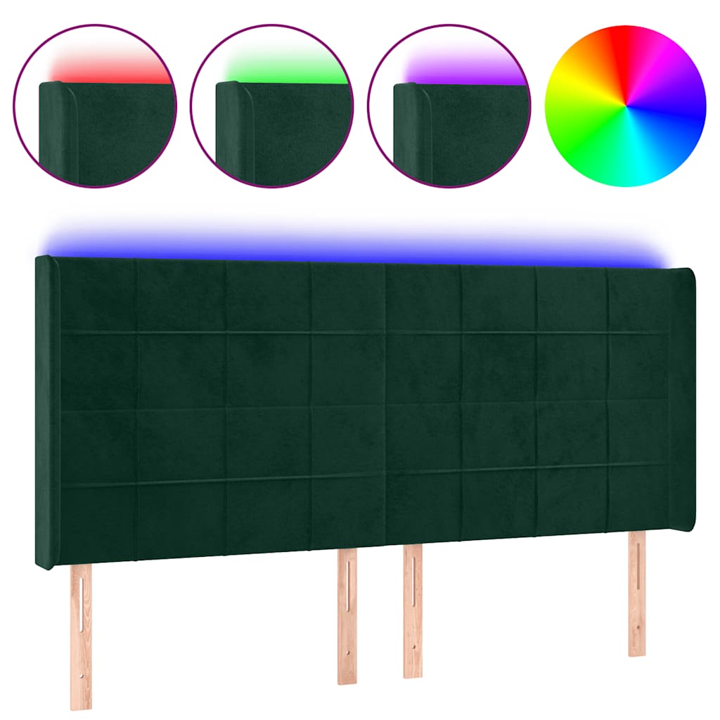 vidaXL Κεφαλάρι Κρεβατιού LED Σκούρο Πράσινο 163x16x118/128 εκ
