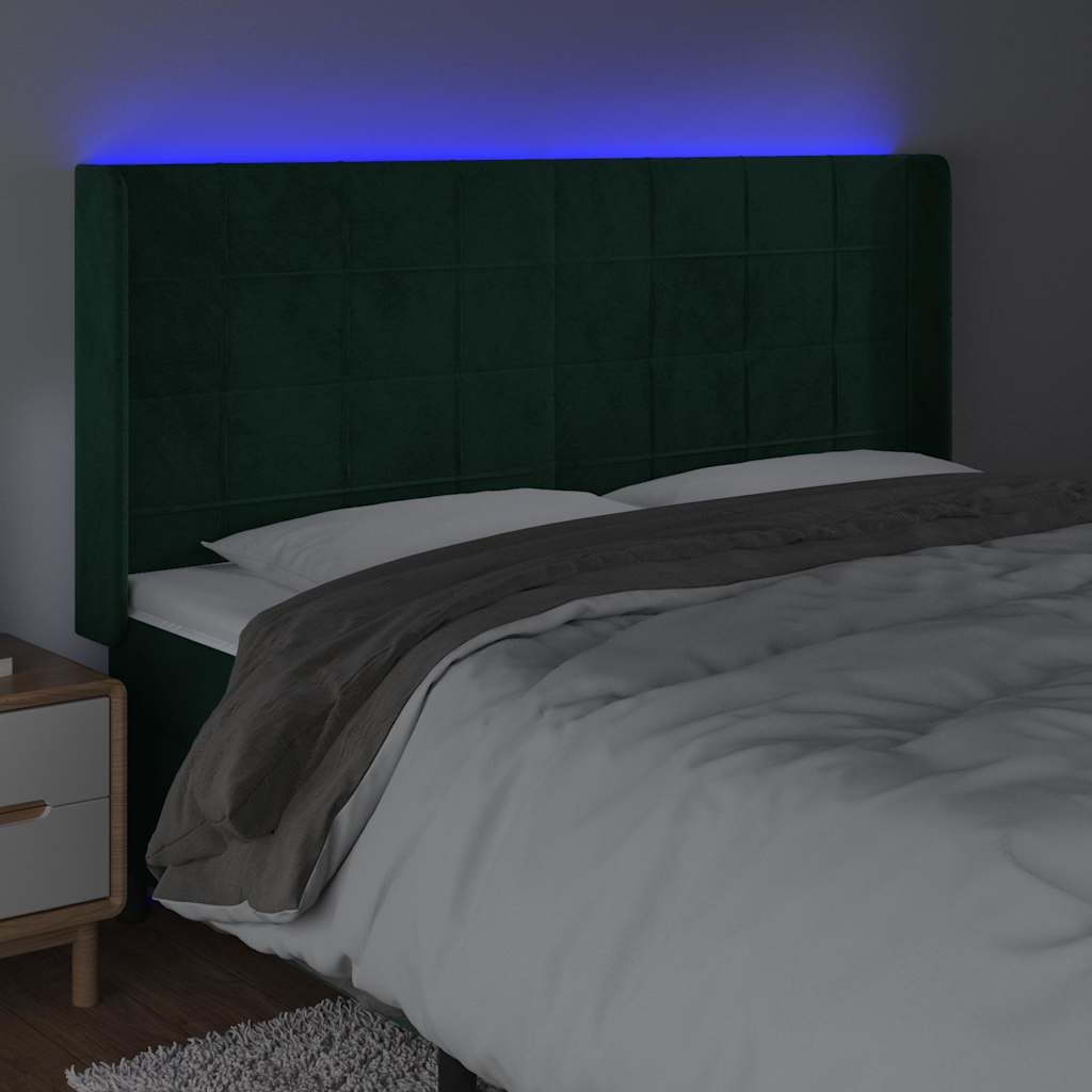 vidaXL Κεφαλάρι Κρεβατιού LED Σκούρο Πράσινο 163x16x118/128 εκ