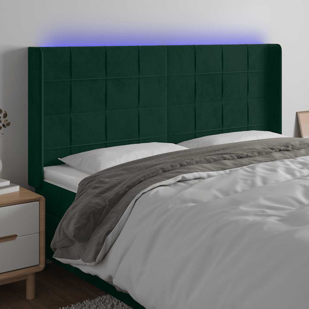 vidaXL Κεφαλάρι Κρεβατιού LED Σκούρο Πράσινο 163x16x118/128 εκ