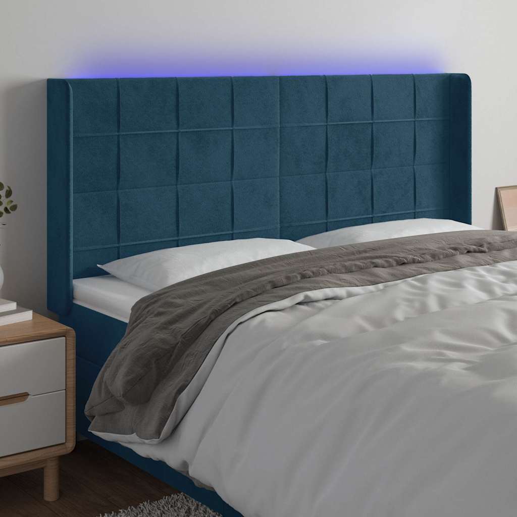 vidaXL Κεφαλάρι Κρεβατιού LED Σκούρο Μπλε 163x16x118/128 εκ. Βελούδινο