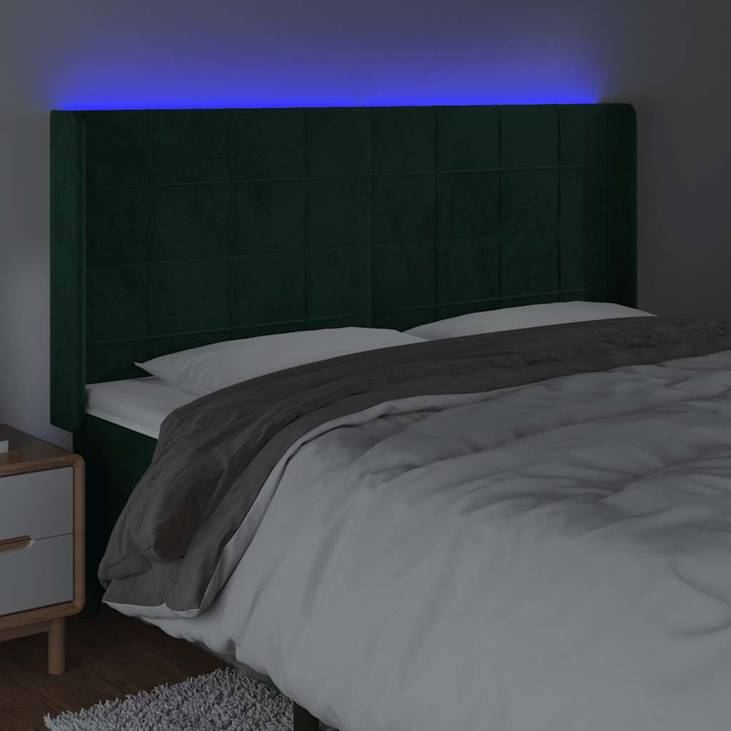 vidaXL Κεφαλάρι Κρεβατιού LED Σκούρο Πράσινο 183x16x118/128 εκ