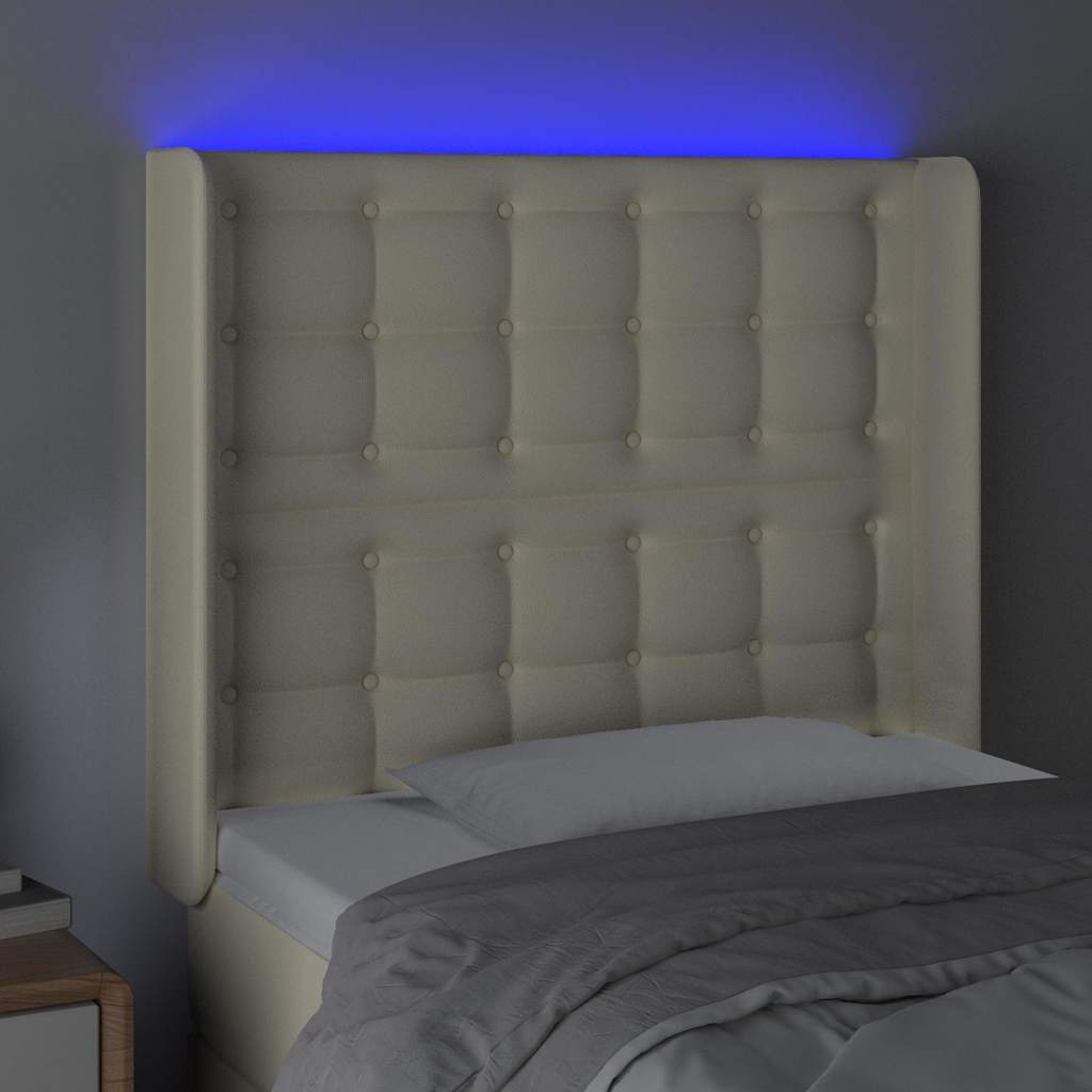 vidaXL Κεφαλάρι Κρεβατιού LED Κρεμ 83x16x118/128εκ. Συνθετ. Δέρμα