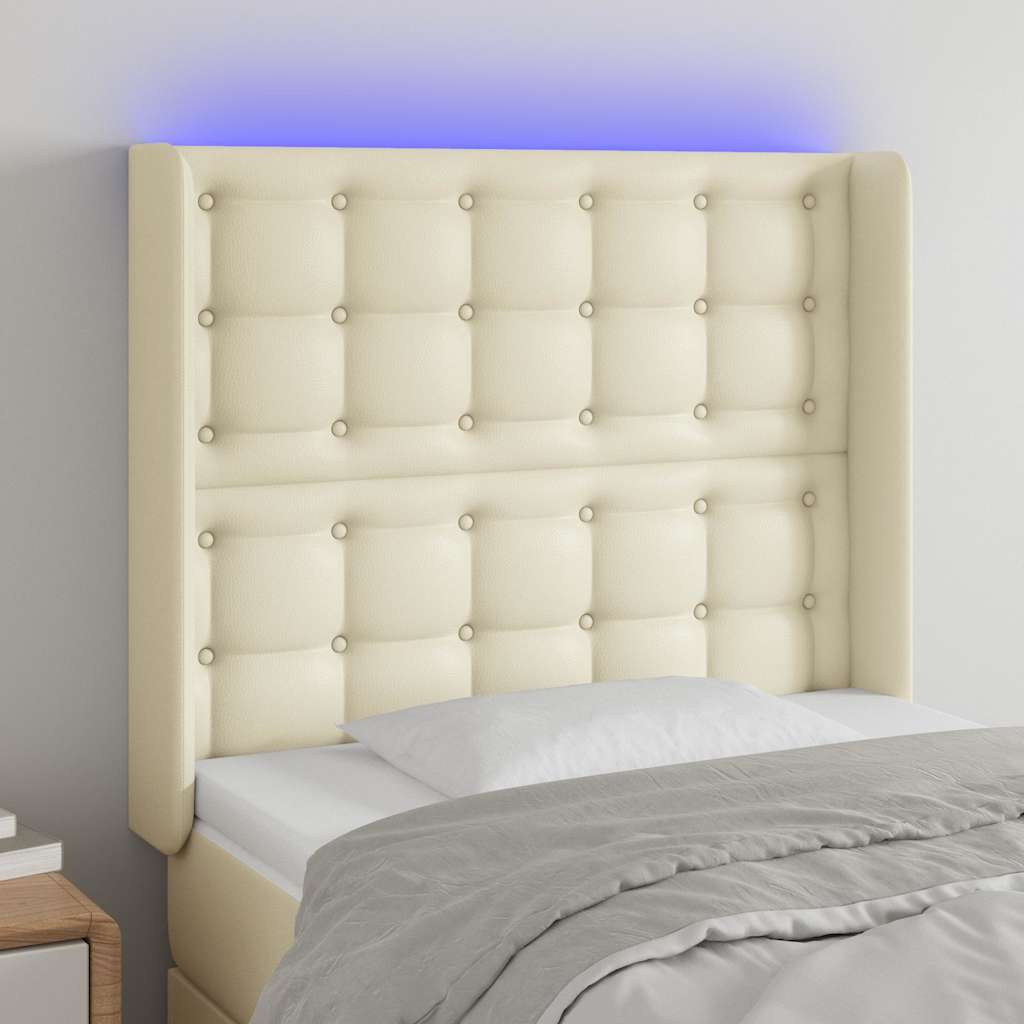 vidaXL Κεφαλάρι Κρεβατιού LED Κρεμ 83x16x118/128εκ. Συνθετ. Δέρμα