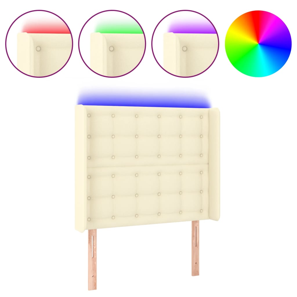 vidaXL Κεφαλάρι Κρεβατιού LED Κρεμ 93x16x118/128εκ. Συνθετ. Δέρμα