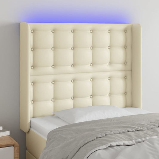 vidaXL Κεφαλάρι Κρεβατιού LED Κρεμ 103x16x118/128 εκ. Συνθετ. Δέρμα