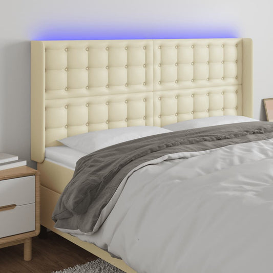 vidaXL Κεφαλάρι Κρεβατιού LED Κρεμ 147x16x118/128 εκ. Συνθετ. Δέρμα