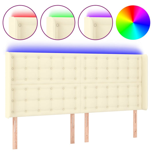 vidaXL Κεφαλάρι Κρεβατιού LED Κρεμ 163x16x118/128 εκ. Συνθετ. Δέρμα