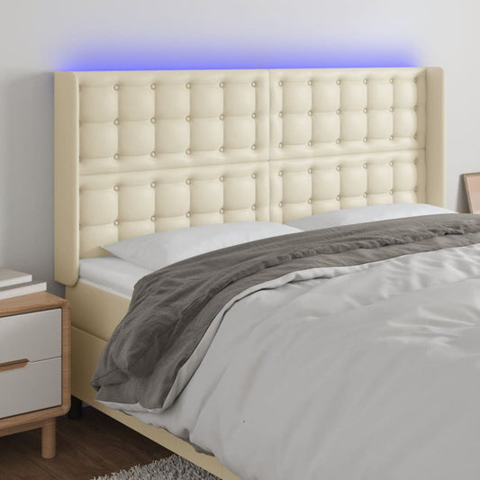 vidaXL Κεφαλάρι Κρεβατιού LED Κρεμ 203x16x118/128 εκ. Συνθετ. Δέρμα