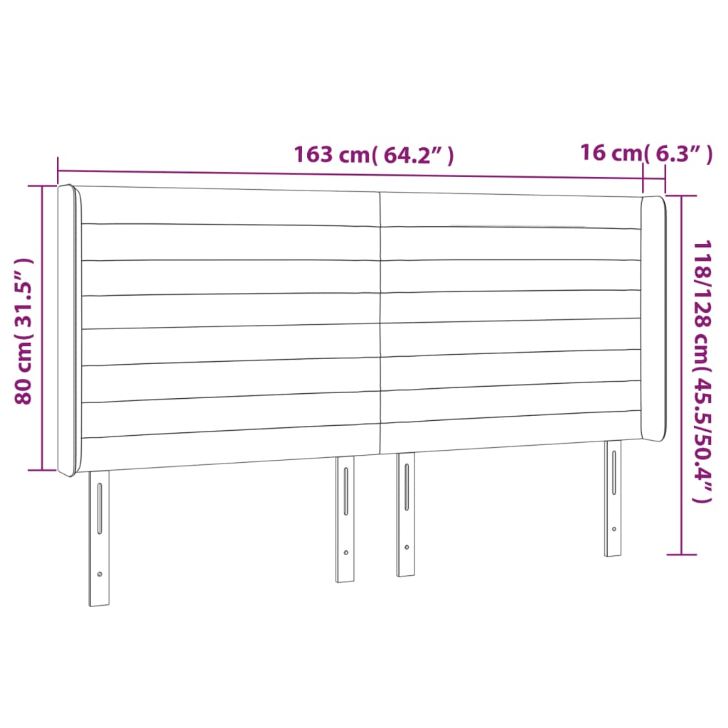 vidaXL Κεφαλάρι Κρεβατιού LED Μαύρο 163x16x118/128 εκ. Υφασμάτινο