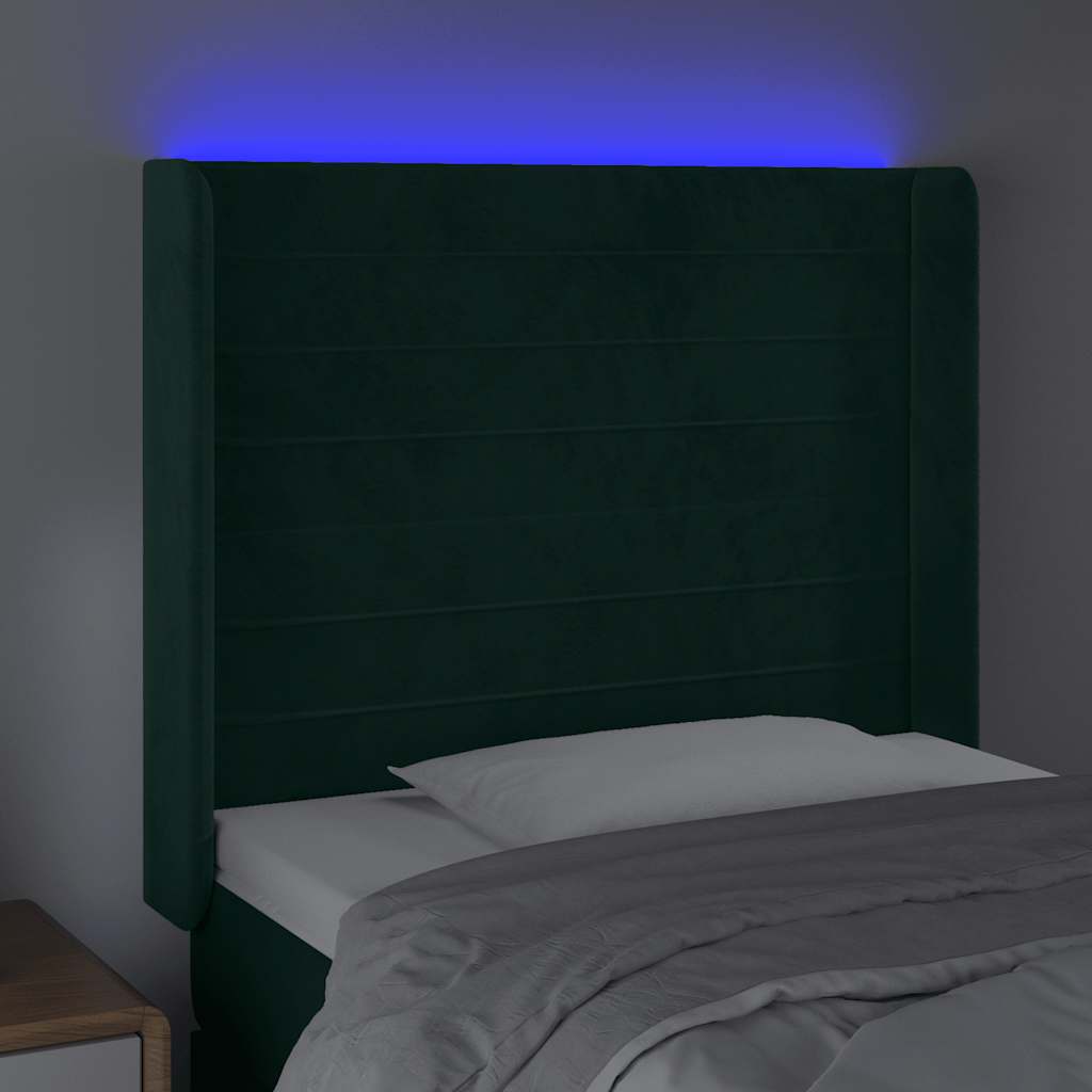 vidaXL Κεφαλάρι Κρεβατιού LED Σκούρο Πράσινο 93x16x118/128 εκ