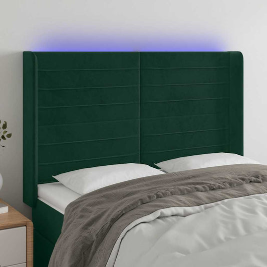 vidaXL Κεφαλάρι Κρεβατιού LED Σκούρο Πράσινο 147x16x118/128 εκ