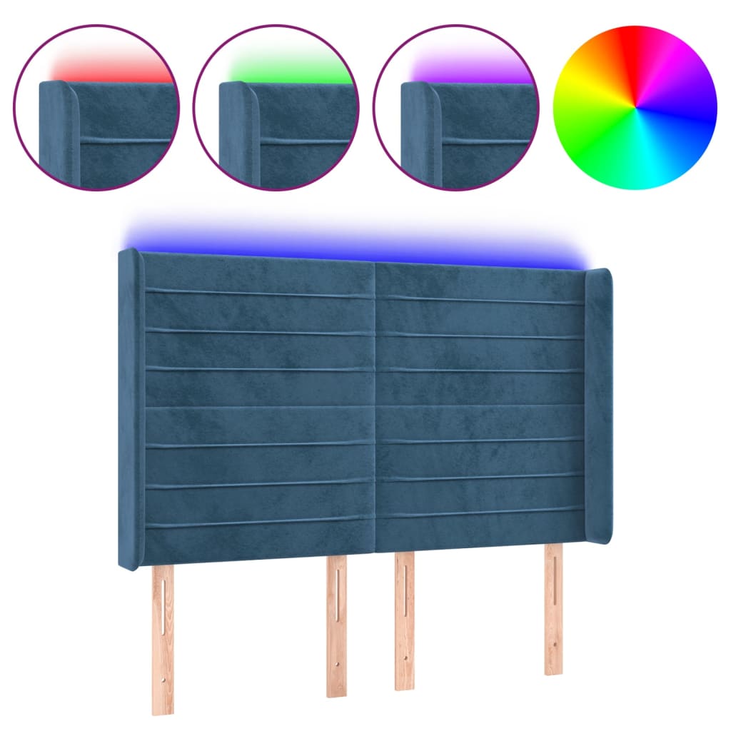 vidaXL Κεφαλάρι Κρεβατιού LED Σκούρο Μπλε 147x16x118/128 εκ. Βελούδινο