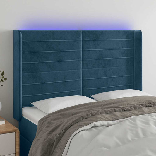 vidaXL Κεφαλάρι Κρεβατιού LED Σκούρο Μπλε 147x16x118/128 εκ. Βελούδινο