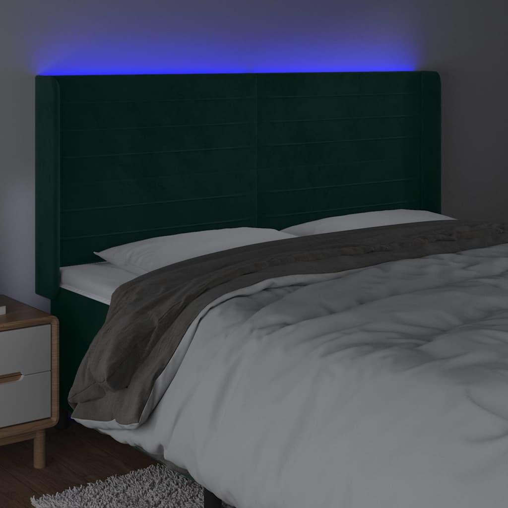 vidaXL Κεφαλάρι Κρεβατιού LED Σκούρο Πράσινο 163x16x118/128 εκ