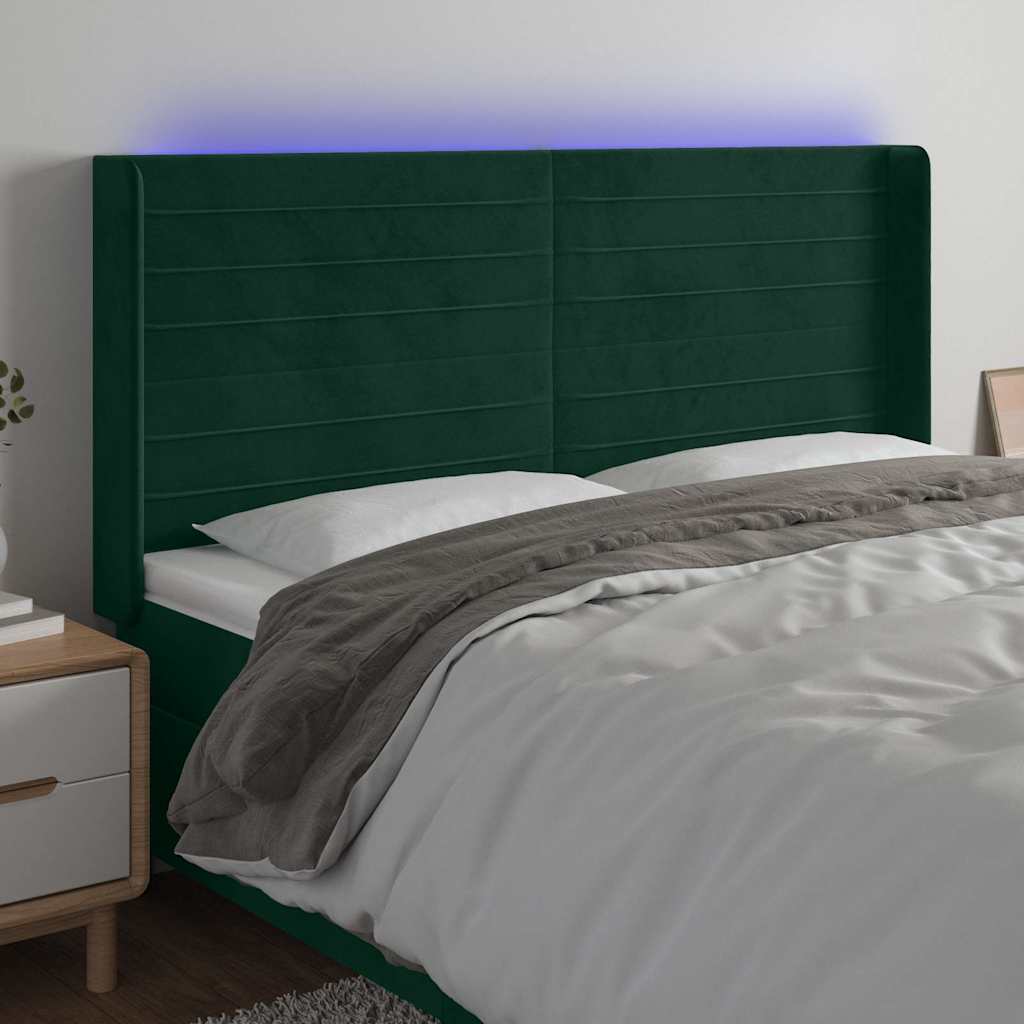 vidaXL Κεφαλάρι Κρεβατιού LED Σκούρο Πράσινο 163x16x118/128 εκ