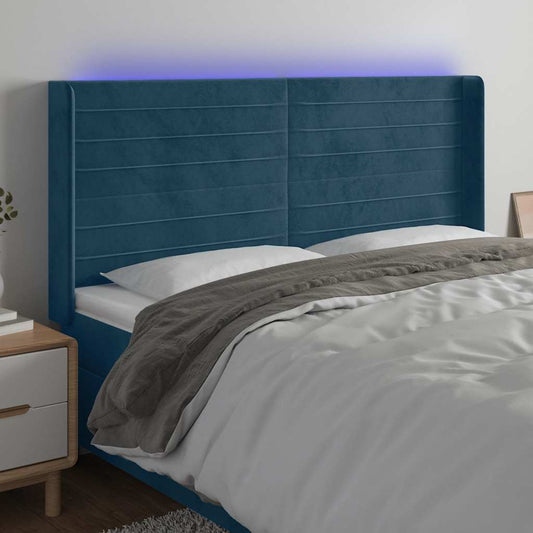 vidaXL Κεφαλάρι Κρεβατιού LED Σκούρο Μπλε 163x16x118/128 εκ. Βελούδινο