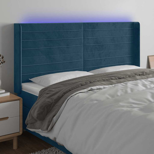 vidaXL Κεφαλάρι Κρεβατιού LED Σκούρο Μπλε 183x16x118/128 εκ. Βελούδινο