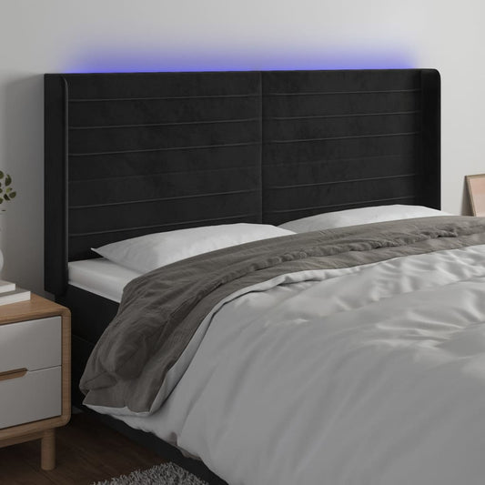 vidaXL Κεφαλάρι Κρεβατιού LED Μαύρο 203x16x118/128 εκ. Βελούδινο