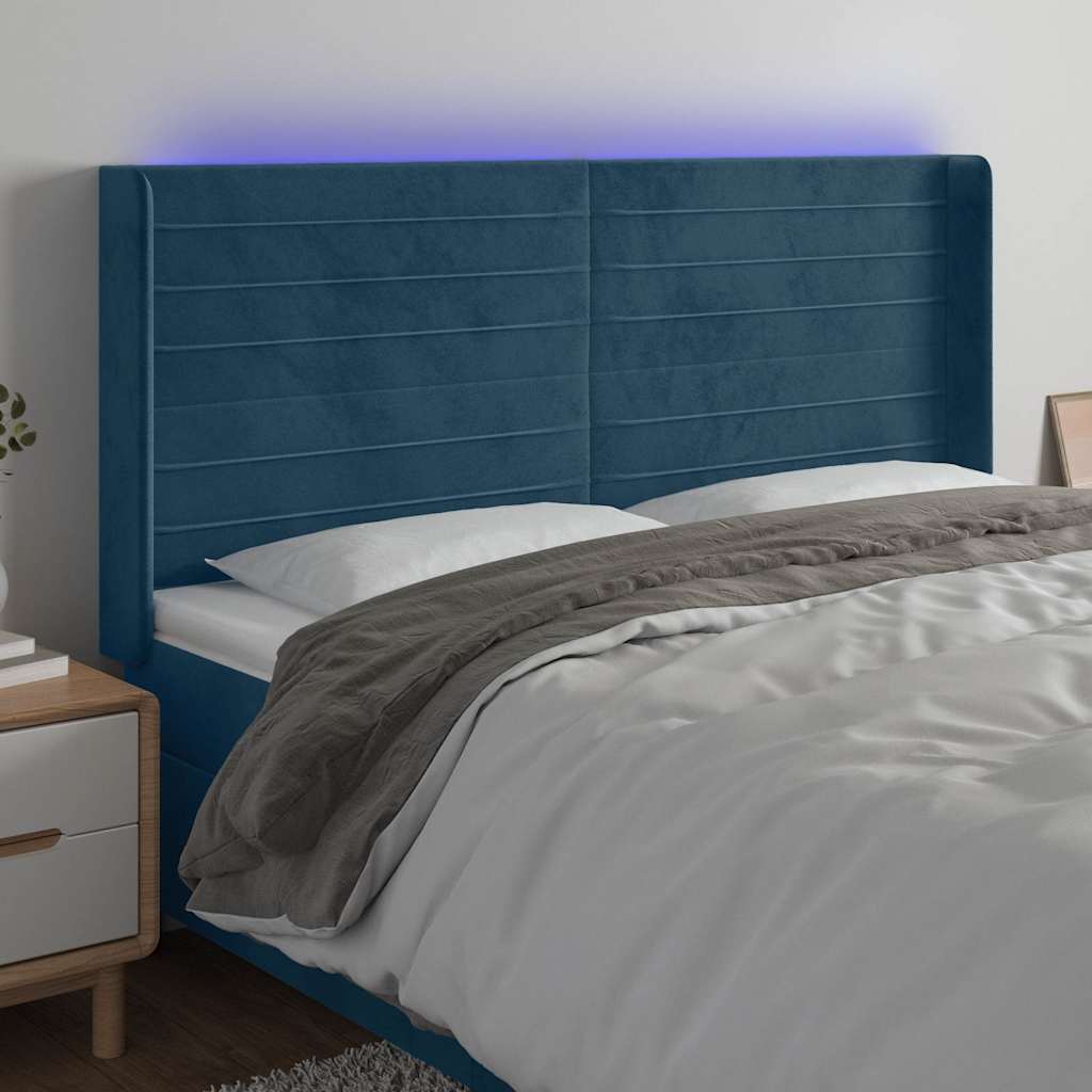 vidaXL Κεφαλάρι Κρεβατιού LED Σκούρο Μπλε 203x16x118/128 εκ. Βελούδινο