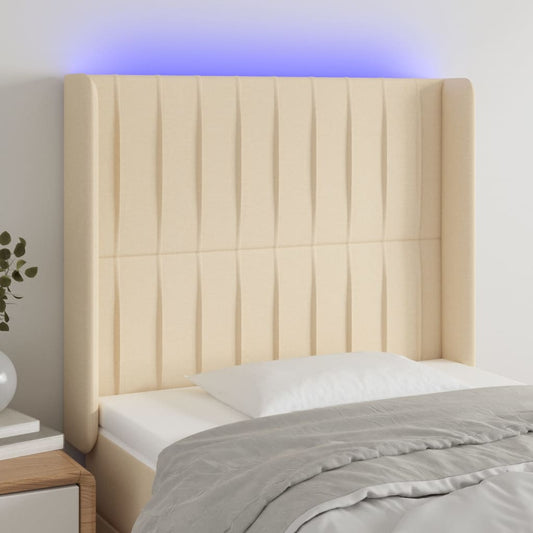 vidaXL Κεφαλάρι Κρεβατιού LED Κρεμ 103x16x118/128 εκ. Υφασμάτινο
