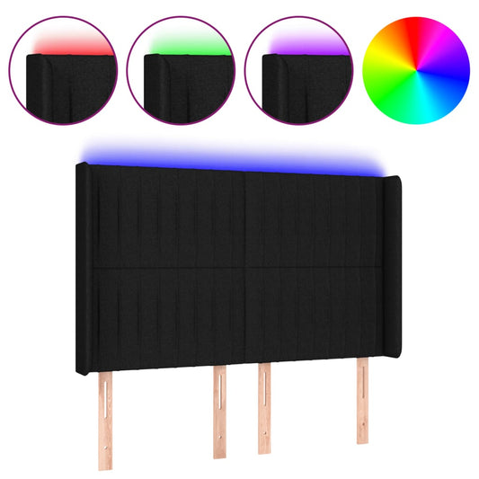 vidaXL Κεφαλάρι Κρεβατιού LED Μαύρο 147x16x118/128 εκ. Υφασμάτινο