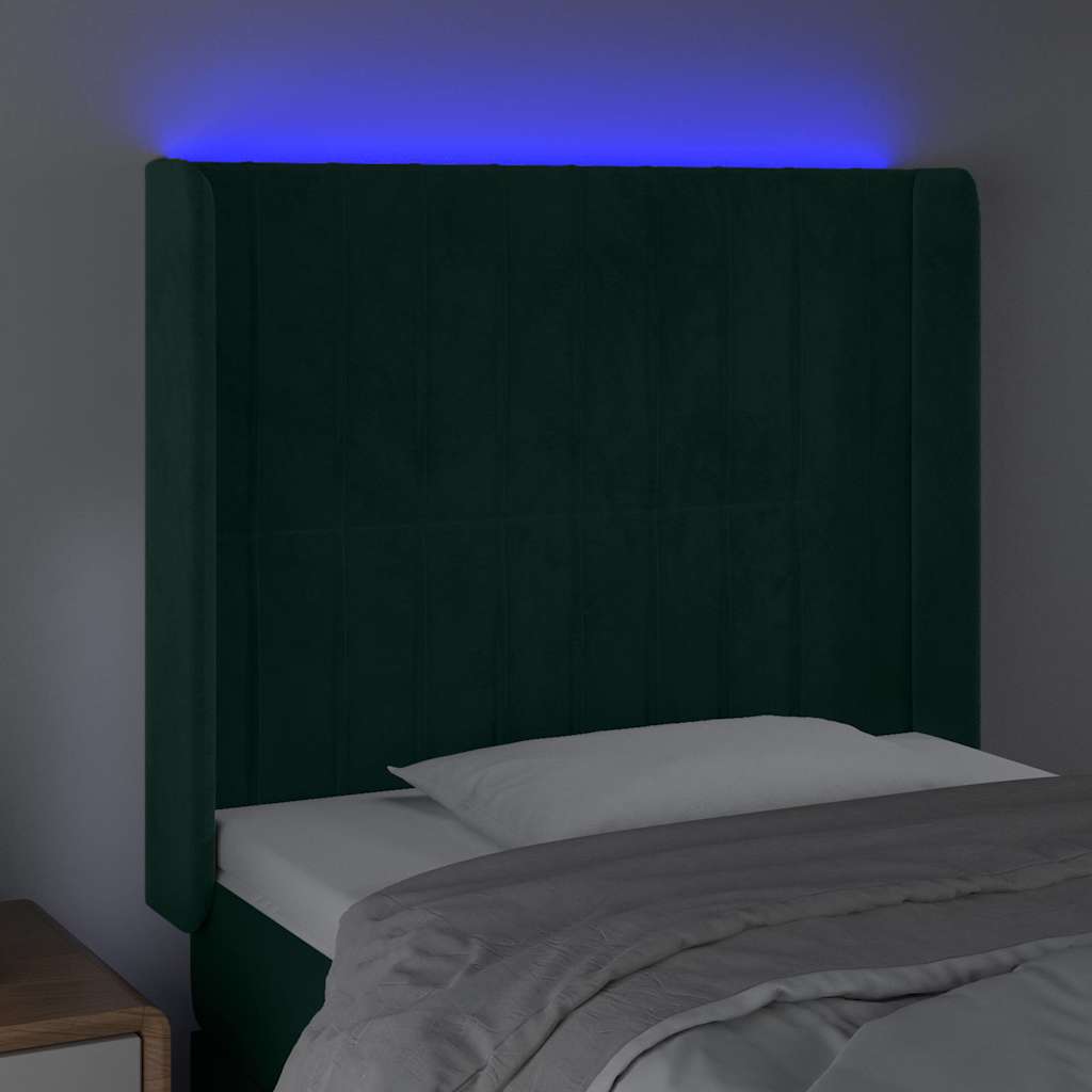 vidaXL Κεφαλάρι Κρεβατιού LED Σκούρο Πράσινο 93x16x118/128 εκ