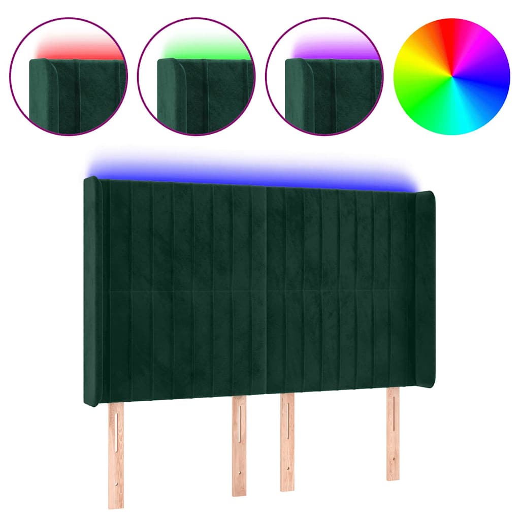 vidaXL Κεφαλάρι Κρεβατιού LED Σκούρο Πράσινο 147x16x118/128 εκ