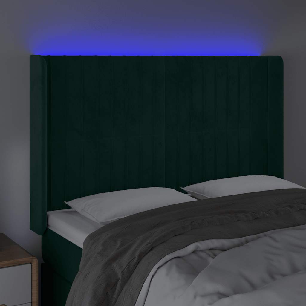 vidaXL Κεφαλάρι Κρεβατιού LED Σκούρο Πράσινο 147x16x118/128 εκ