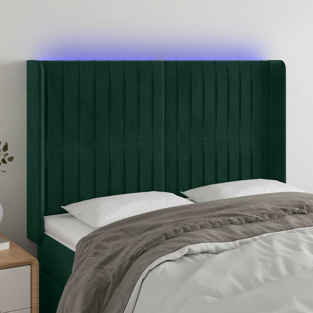 vidaXL Κεφαλάρι Κρεβατιού LED Σκούρο Πράσινο 147x16x118/128 εκ