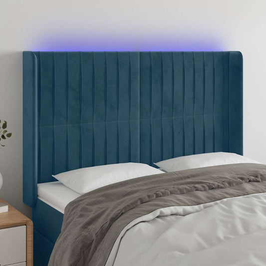 vidaXL Κεφαλάρι Κρεβατιού LED Σκούρο Μπλε 147x16x118/128 εκ. Βελούδινο