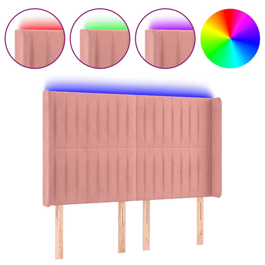 vidaXL Κεφαλάρι Κρεβατιού LED Ροζ 147x16x118/128 εκ. Βελούδινο