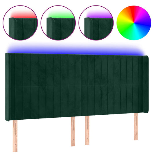 vidaXL Κεφαλάρι Κρεβατιού LED Σκούρο Πράσινο 163x16x118/128 εκ
