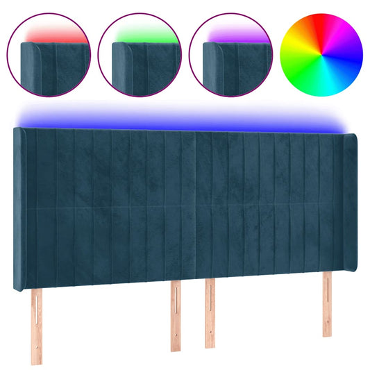 vidaXL Κεφαλάρι Κρεβατιού LED Σκούρο Μπλε 163x16x118/128 εκ. Βελούδινο