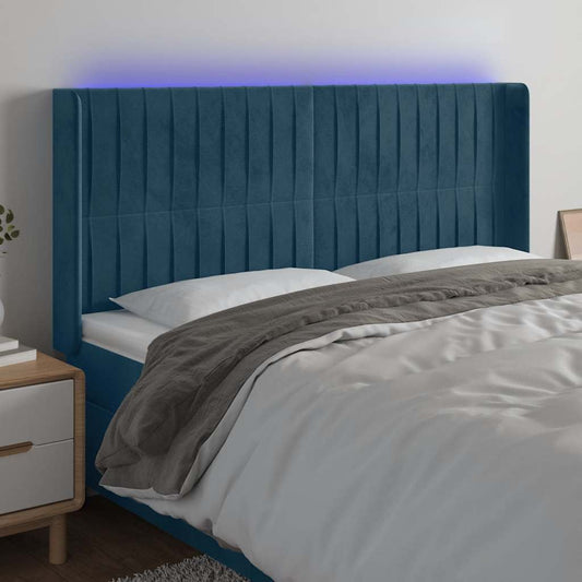 vidaXL Κεφαλάρι Κρεβατιού LED Σκούρο Μπλε 163x16x118/128 εκ. Βελούδινο
