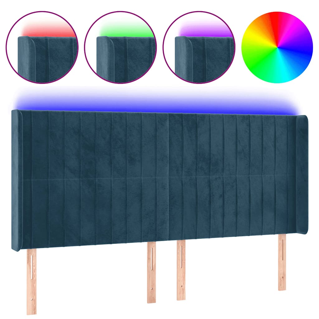 vidaXL Κεφαλάρι Κρεβατιού LED Σκούρο Μπλε 183x16x118/128 εκ. Βελούδινο