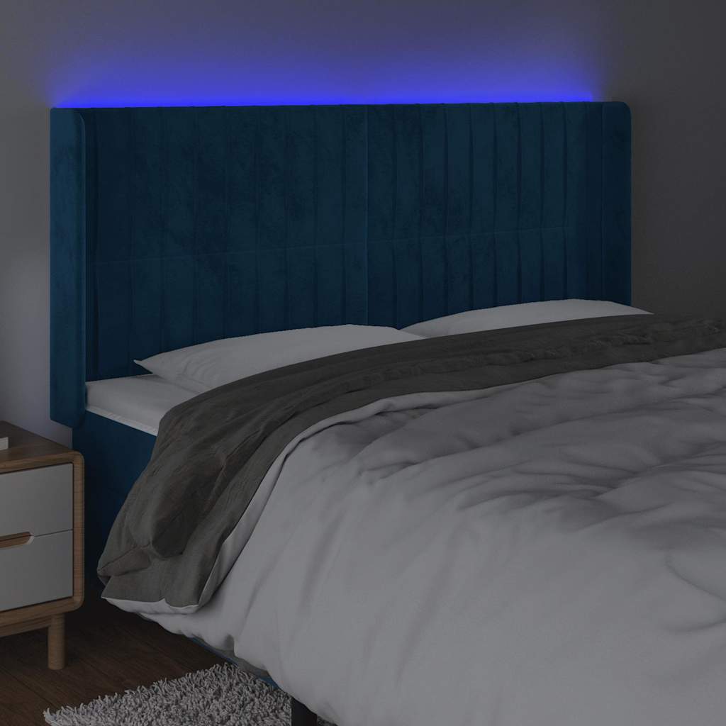 vidaXL Κεφαλάρι Κρεβατιού LED Σκούρο Μπλε 183x16x118/128 εκ. Βελούδινο